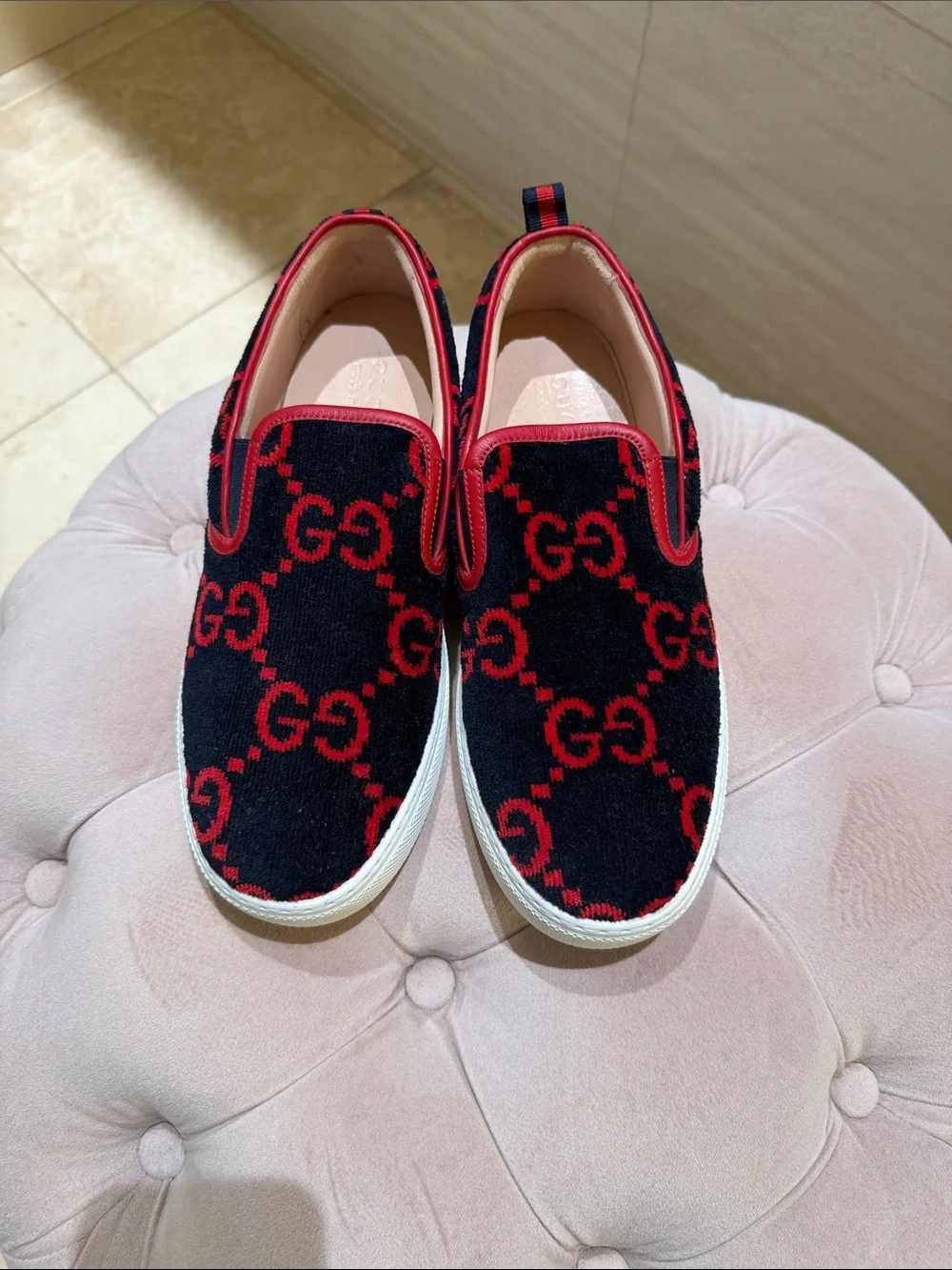 Gucci GG Slip-On Terry Cloth Slip-On Sneakers red and blue